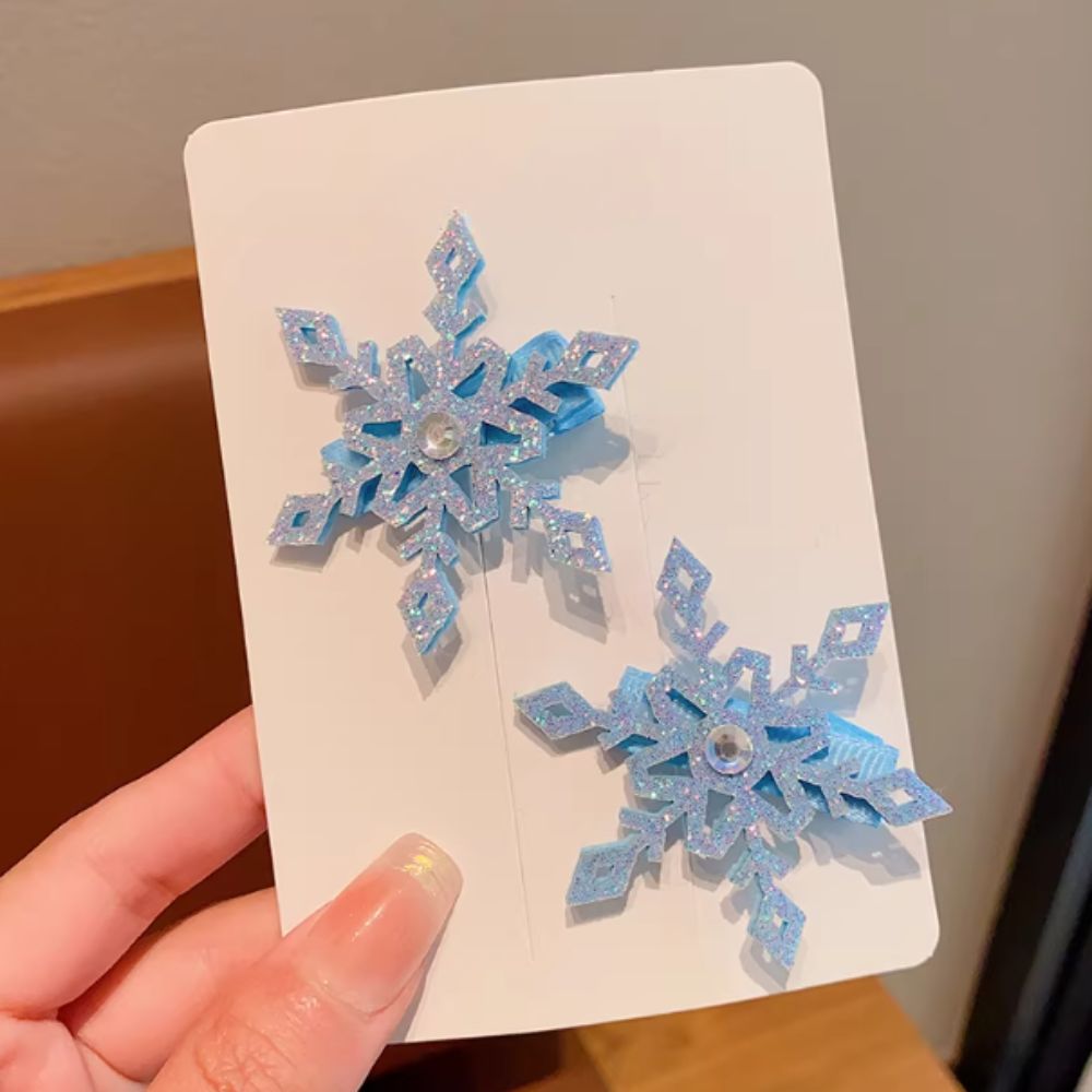 Elsa Gadget - 2 Stück Kinder-Haarspangen Glänzende Schneeflocken-BB-Clips Elsa