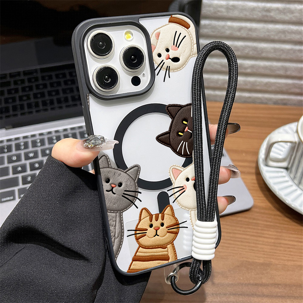 Apple Iphone 15 Pro Max - Niedliche Handyhülle mit Kunststickerei-Katzenmotiv für iPhone